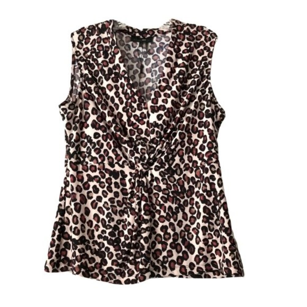 Donna Karan New York Leopard Print Twist Front Career Blouse M - Picture 2 of 7
